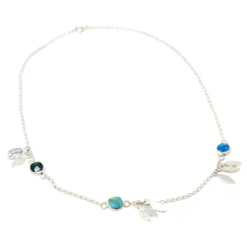 Silver Feather and Turquoise Necklace