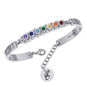 Celtic Silver Bracelet with Chakra Gemstones and Astrology Symbols