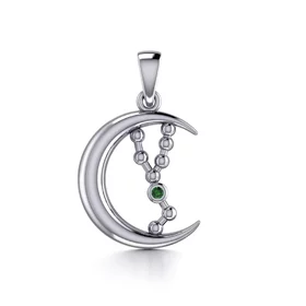 Crescent Moon and Taurus Astrology Constellation Silver Pendant