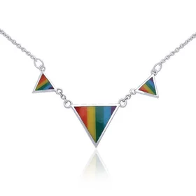 Rainbow Triangles Silver Necklace - pride