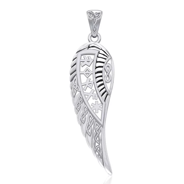 Celtic Angel Wing with Rune Symbols silver Pendant