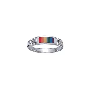 Rainbow Rectangle Silver Ring - pride wedding
