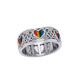 Celtic Hearts Spinner Ring with Inlay Stone - pride