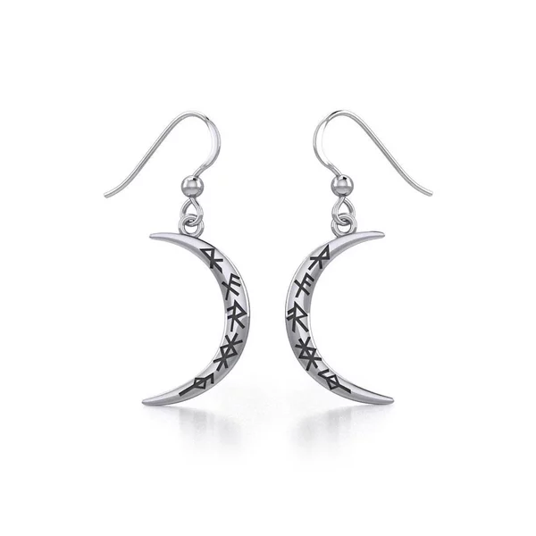 Peter Stone Sterling Crescent Moon Rune Earrings