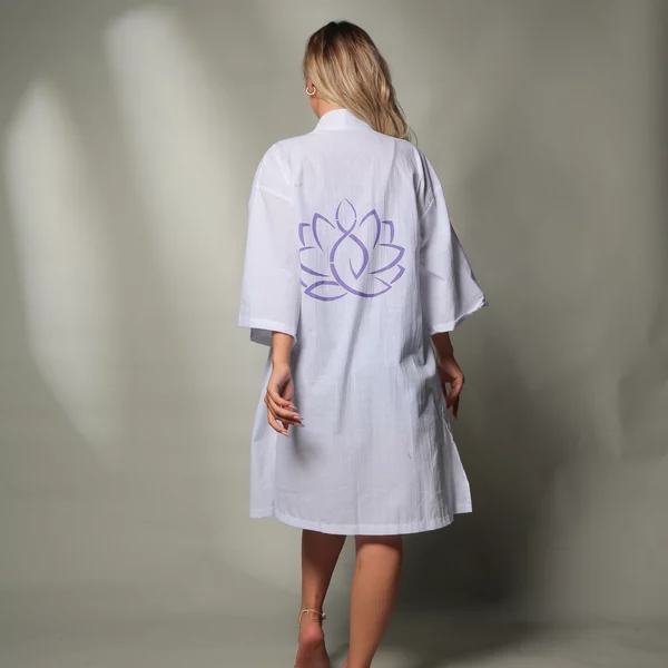 Lotus Flower Natural White Spa Robe Kimono