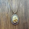 Picture Jasper Stone in Silver Plated Bezel Setting with 18” Light Brown Leather Cord