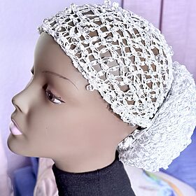 Bejeweled Silky Lace Head Wrap - Handmade with Shimmering Beads & Sequins “Ice Queen” (White, Sparkling Silver) *Instruction Video Link Incl