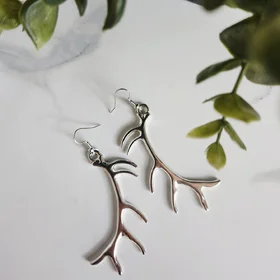 Silver Deer Antler Earring Set